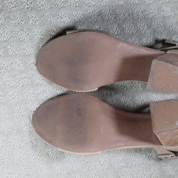 Steve Madden Size 9.5 Neutral Beige Ankle Strap 3.75" Chunky Stacked Heel - Picture 6 of 9